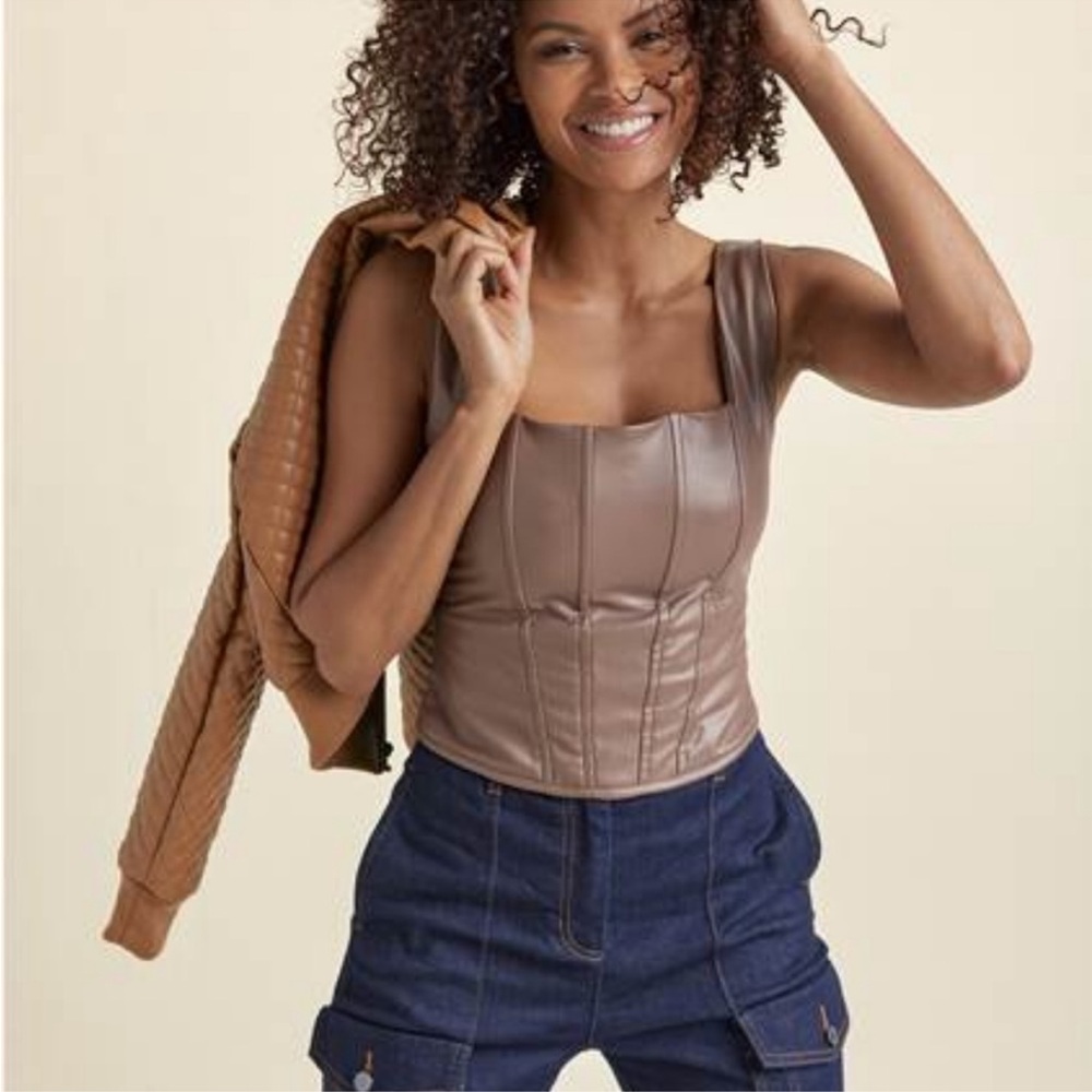 VENUS Brown Faux Leather Bustier - Picture 4 of 7